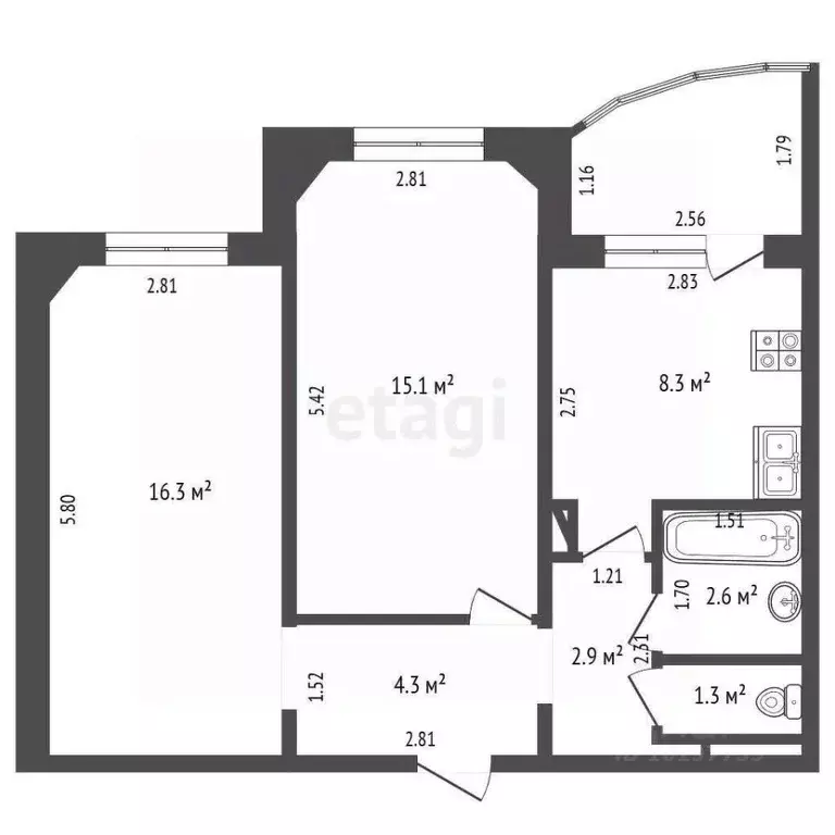 2-к кв. Саха (Якутия), Якутск ул. Пирогова, 7/1 (50.8 м) - Фото 1