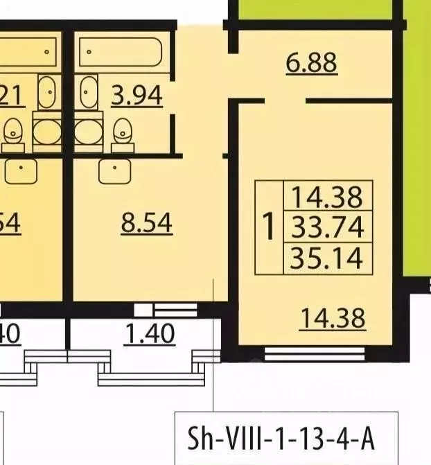 1-к кв. Санкт-Петербург Парашютная ул., 65соор1 (33.7 м) - Фото 2