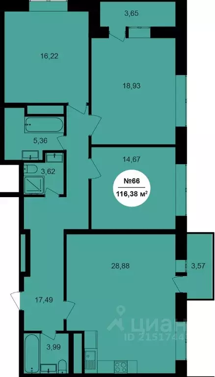 3-к кв. Калужская область, Обнинск 51А мкр, Парковый Центр жилой ... - Фото 1