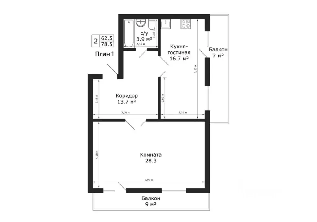 2-к кв. Томская область, Томск Красноармейская ул., 35 (78.5 м) - Фото 2