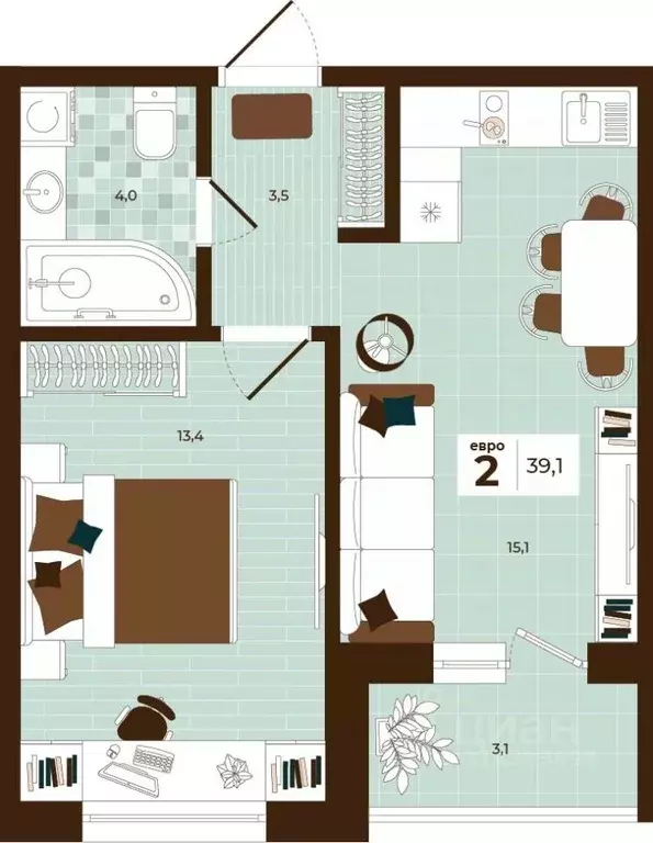2-к кв. Тульская область, Тула ул. Академика Насоновой, 3 (39.1 м) - Фото 1
