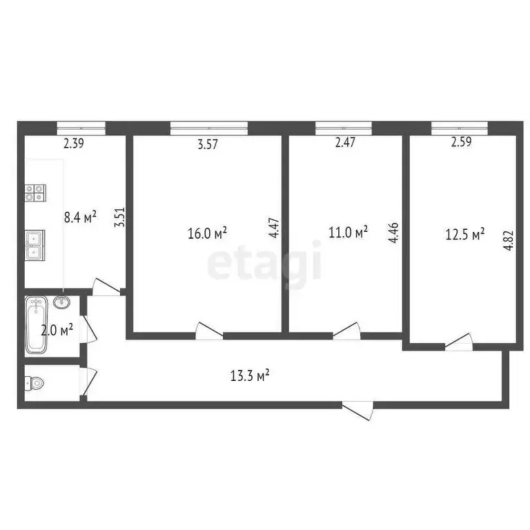 3-комнатная квартира: Чернушка, Парковая улица, 20 (64.3 м) - Фото 0
