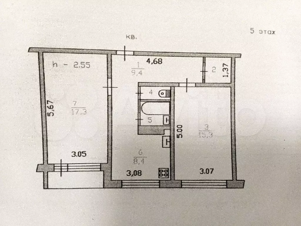 2-к. квартира, 56 м, 5/5 эт. - Фото 0