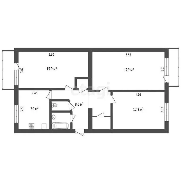 3-комнатная квартира: Термальный, улица Крашенинникова, 9 (68.3 м) - Фото 1