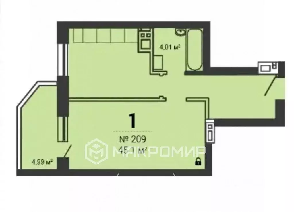 1-к кв. Ханты-Мансийский АО, Сургут ул. Крылова, 53/4 (40.3 м) - Фото 2