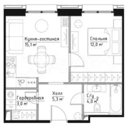 1-к. квартира, 39,4 м, 2/9 эт. - Фото 0