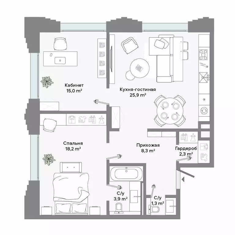 2-комнатная квартира: Москва, Ленинский проспект, 2 (74.1 м) - Фото 1