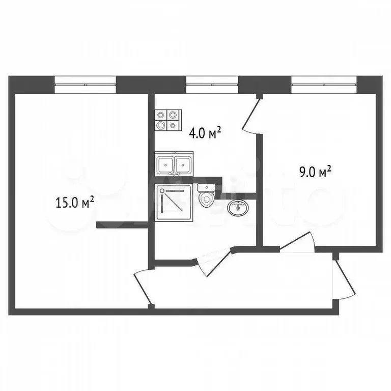 2-к. квартира, 40,8 м, 5/5 эт. - Фото 0