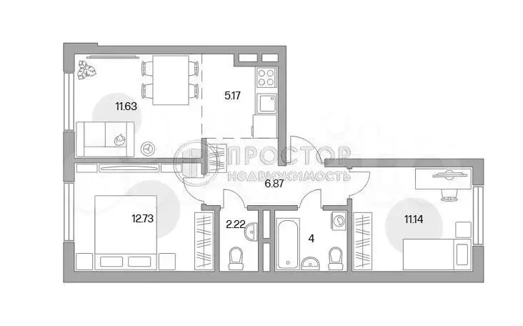 3-к. квартира, 53,7 м, 4/6 эт. - Фото 0