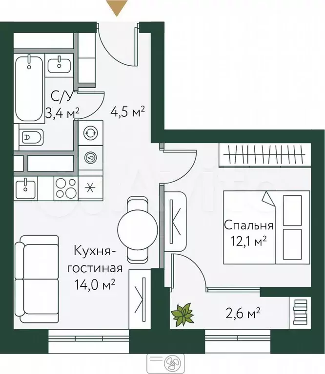 1-к. квартира, 36,6 м, 20/24 эт. - Фото 0