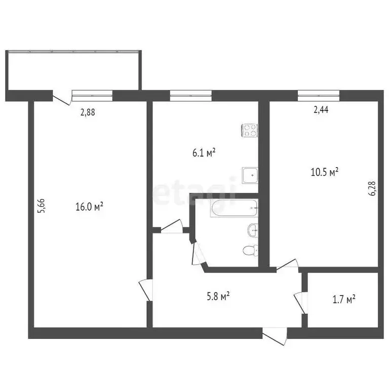 2-комнатная квартира: Севастополь, улица Хрусталёва, 53 (45 м) - Фото 0