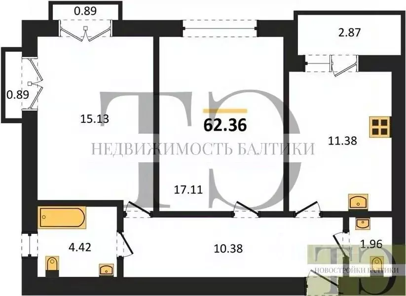 2-к кв. Калининградская область, Калининград Суздальская ул., 15 ... - Фото 0