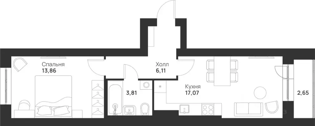 1-к кв. Тульская область, Тула Новая Тула мкр,  (43.5 м) - Фото 0