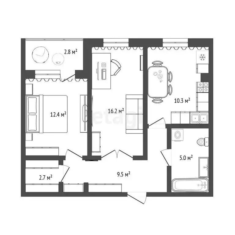 2-комнатная квартира: Тюмень, улица Ветеранов Труда, 9Ак2 (55.5 м) - Фото 1