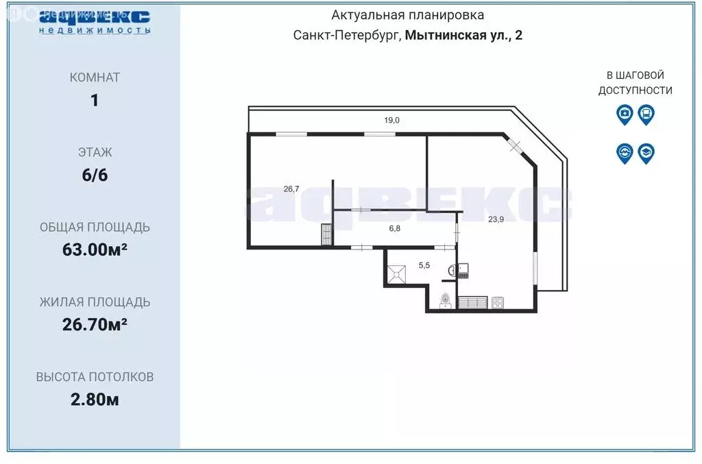 1-комнатная квартира: Санкт-Петербург, Мытнинская улица, 2 (63 м) - Фото 2