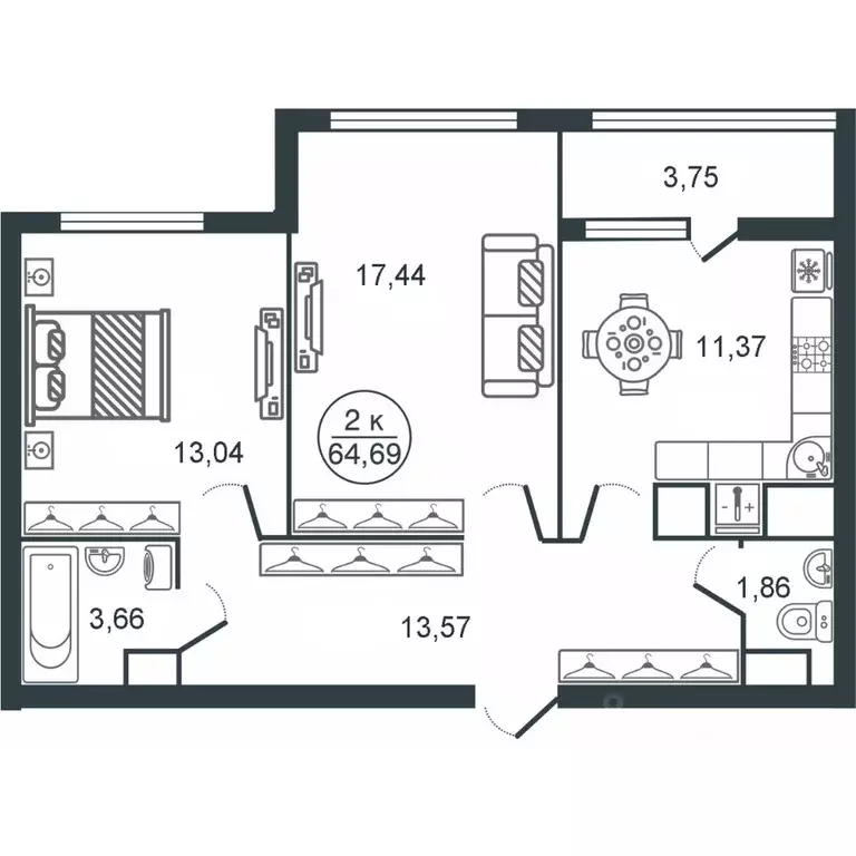2-к кв. Тверская область, Тверь Южный мкр,  (64.69 м) - Фото 1