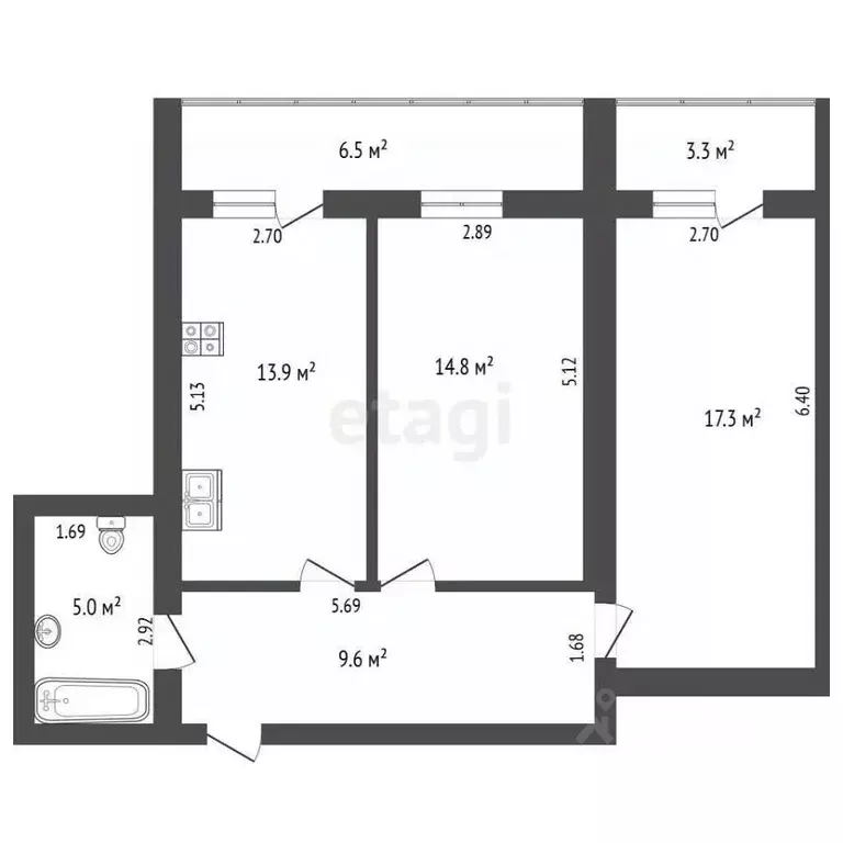 2-к кв. Самарская область, Самара Нагорная ул., 143 (70.4 м) - Фото 2