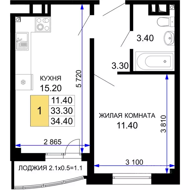 1-к кв. Краснодарский край, Анапа Песчаный жилой комплекс (34.4 м) - Фото 0