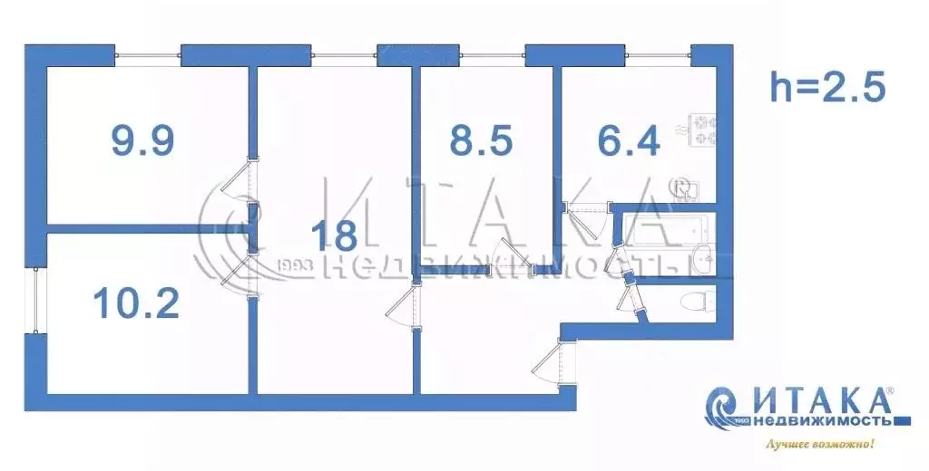 4-к кв. Ленинградская область, Кировск Набережная ул., 13 (63.1 м) - Фото 1