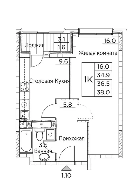 1-к кв. Приморский край, Владивосток ул. Расула Гамзатова, 7к2 (38.0 ... - Фото 0