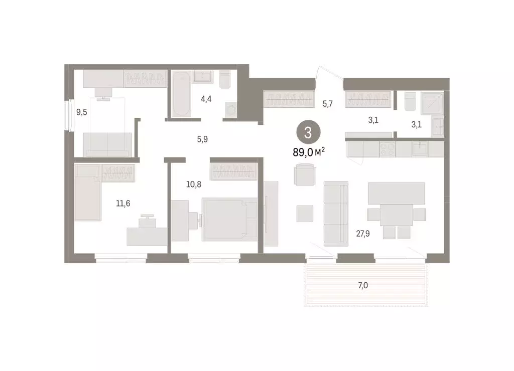 3-комнатная квартира: Новосибирский район, рабочий посёлок Краснообск, ... - Фото 1