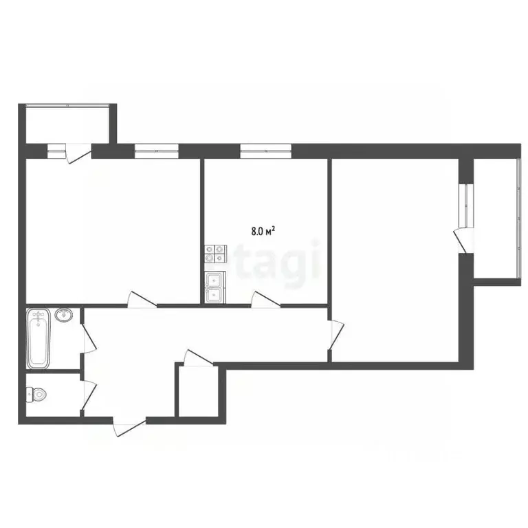 2-к кв. Тамбовская область, Котовск Красногвардейская ул., 11Б (62.1 ... - Фото 2