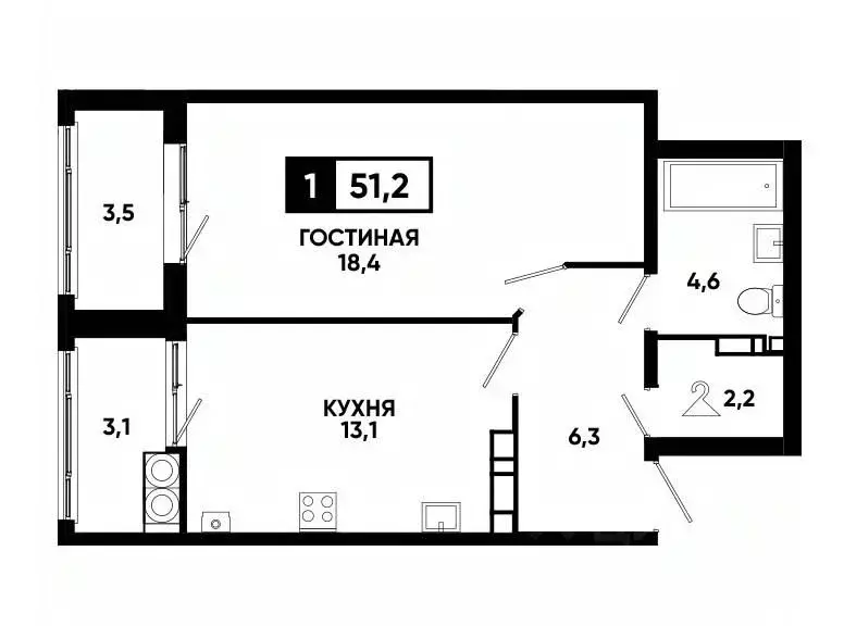 1-к кв. Ставропольский край, Ставрополь ул. Андрея Голуба, 14к2 (51.2 ... - Фото 0