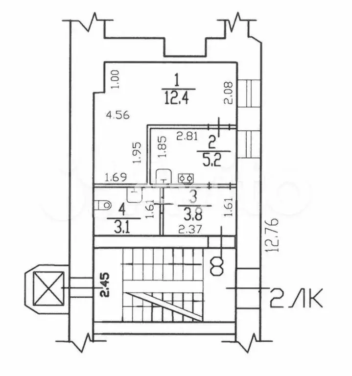 1-к. квартира, 24,5 м, 1/4 эт. - Фото 0