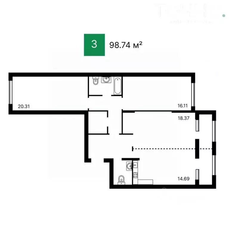 3-к кв. Пензенская область, Пенза Ладожская ул., 9 (98.74 м) - Фото 1