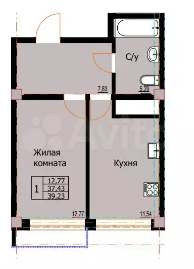 1-к. квартира, 39,2 м, 1/8 эт. - Фото 0