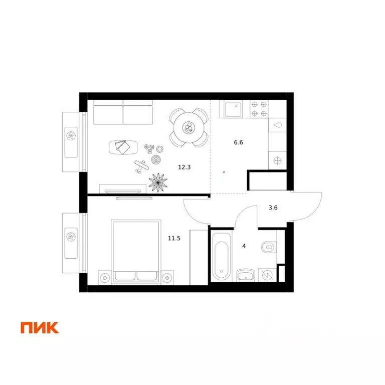 Квартира, 1 комната, 38 м - Фото 1