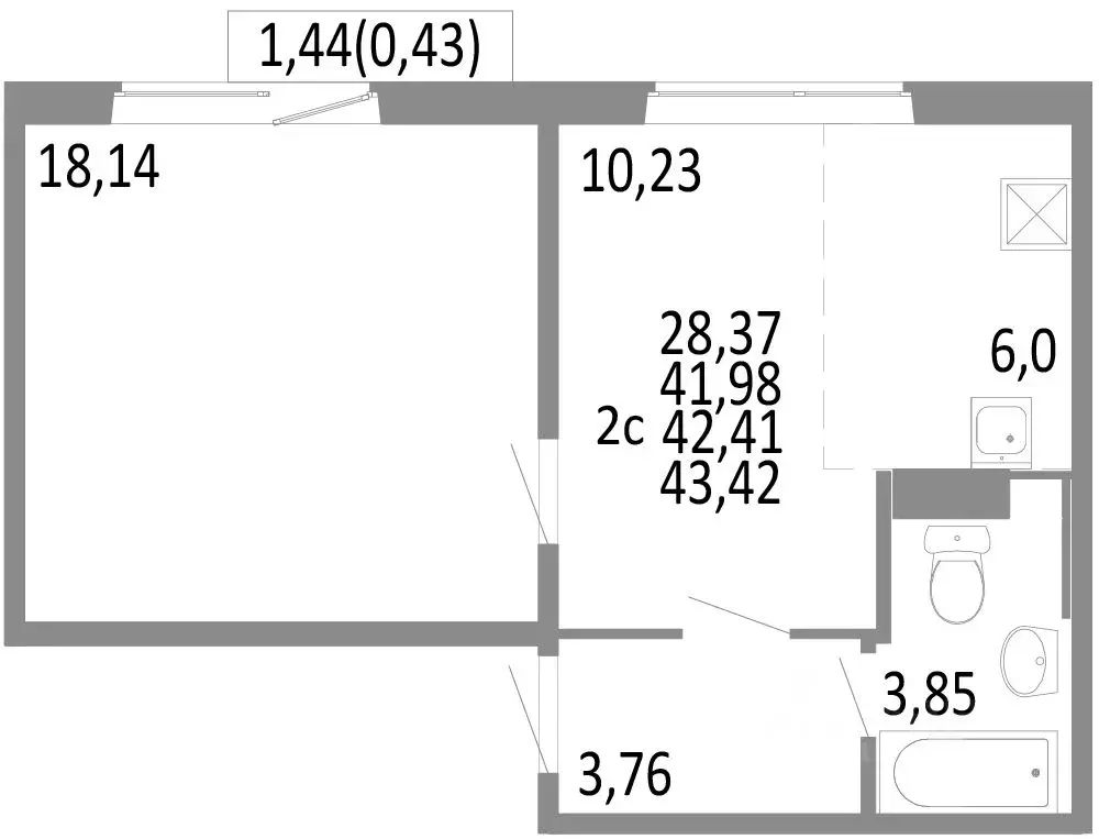 2-к кв. Челябинская область, Челябинск ул. Блюхера, 125В (42.41 м) - Фото 0