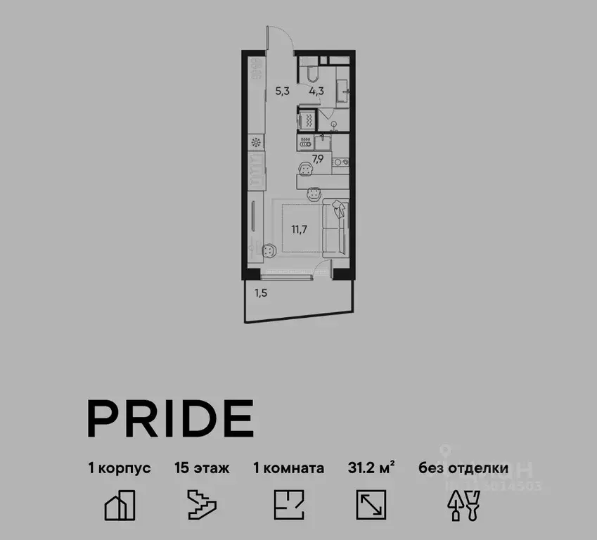 1-к кв. Москва Полковая ул., 1к1 (31.2 м) - Фото 1