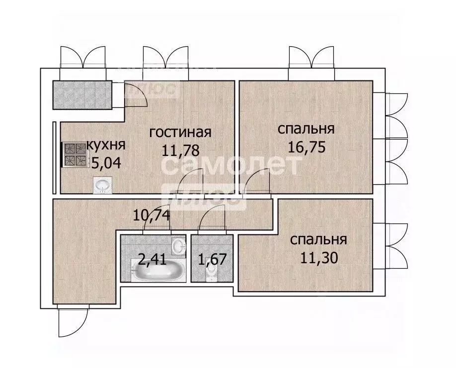 3-к кв. Башкортостан, Уфа ул. Ахметова, 154 (60.3 м) - Фото 1