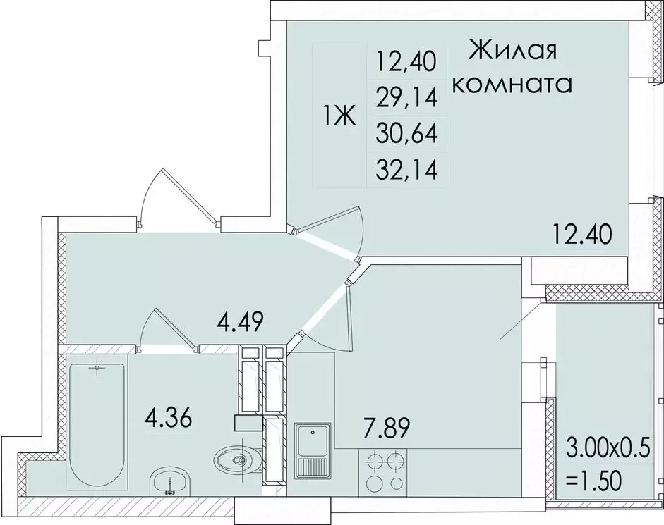 1-комнатная квартира: Ростов-на-Дону, проспект Сиверса, 12Д (30.64 м) - Фото 0