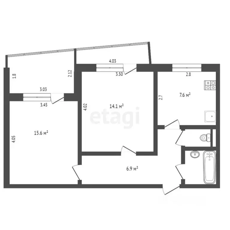 2-к кв. Омская область, Омск ул. Крупской, 23 (52.4 м) - Фото 1