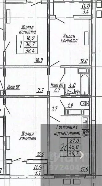 1-к кв. Воронежская область, Воронеж ул. Шишкова, 140Б/6 (46.7 м) - Фото 0