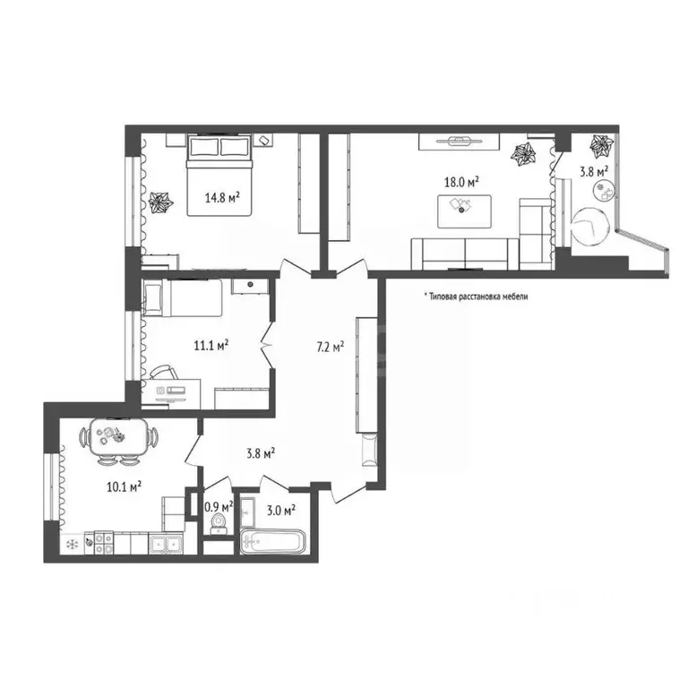 3-к кв. Москва Митинская ул., 43 (74.0 м) - Фото 1