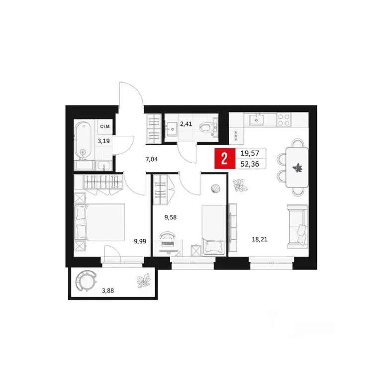 2-к кв. Башкортостан, Уфа ул. Большая Московская, 11 (52.36 м) - Фото 1