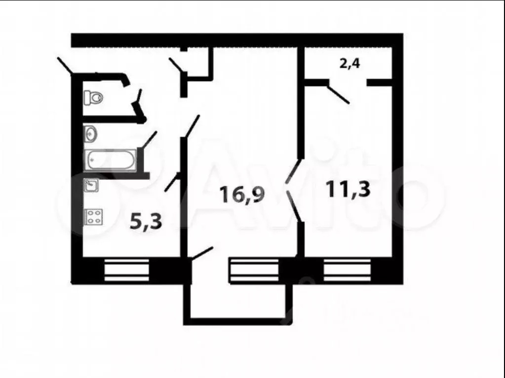 2-к. квартира, 43,1 м, 2/5 эт. - Фото 0