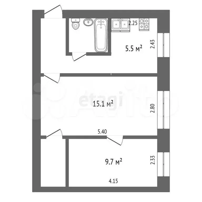 2-к. квартира, 40 м, 1/3 эт. - Фото 0