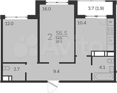 2-к. квартира, 56,5 м, 20/24 эт. - Фото 1