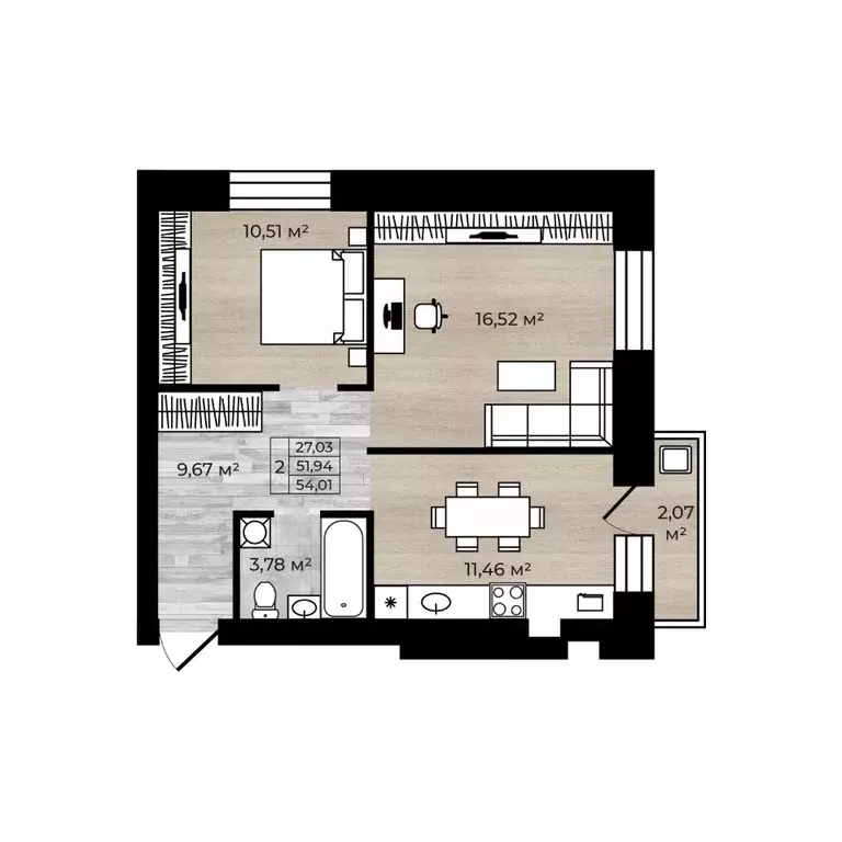 2-к кв. Ярославская область, Ярославский муниципальный округ, пос. ... - Фото 1