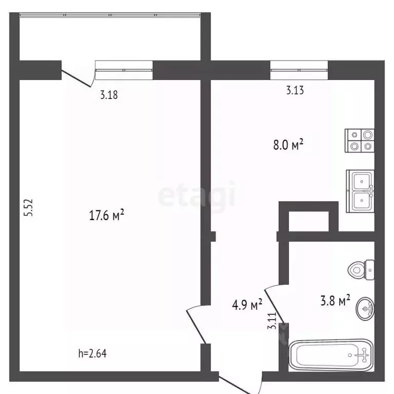 1-к кв. Ямало-Ненецкий АО, Ноябрьск ул. Дзержинского, 20 (34.8 м) - Фото 2