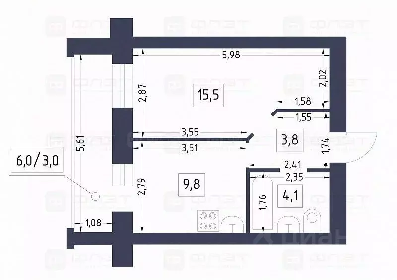 1-к кв. Татарстан, Казань ул. Разведчика Ахмерова, 7 (36.2 м) - Фото 2