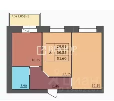 2-к кв. Ярославская область, Ярославль ул. Комкора Хрипина, 3 (51.6 м) - Фото 2