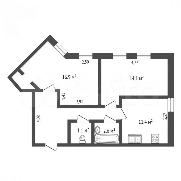 2-к. квартира, 60 м, 9/24 эт. - Фото 0