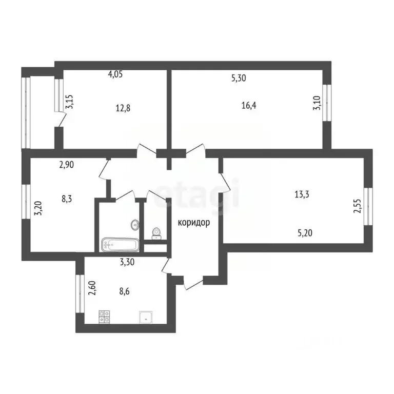 4-к кв. Белгородская область, Белгород Белгородский просп., 48 (77.9 ... - Фото 2
