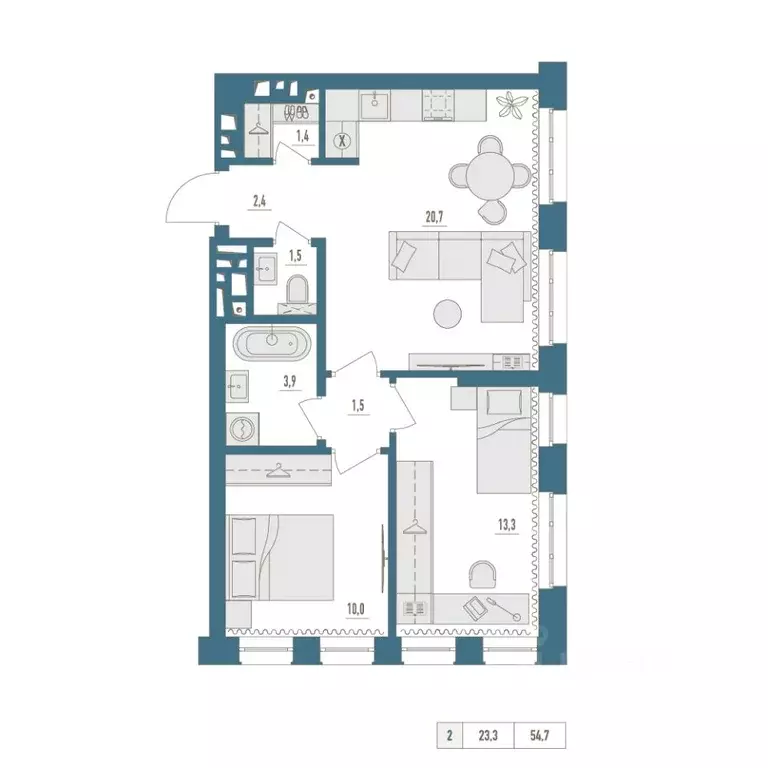 1-к кв. Башкортостан, Уфа Родина Парк жилой комплекс (54.7 м) - Фото 1
