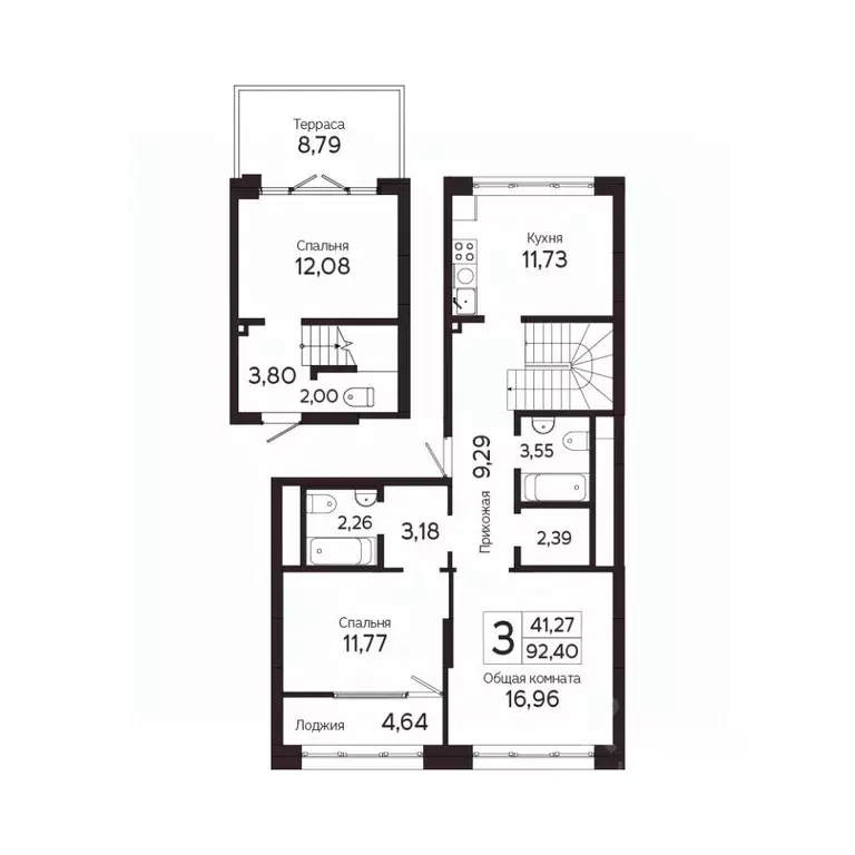 3-к кв. Томская область, Томск Комсомольский просп., 48Б (92.38 м) - Фото 1